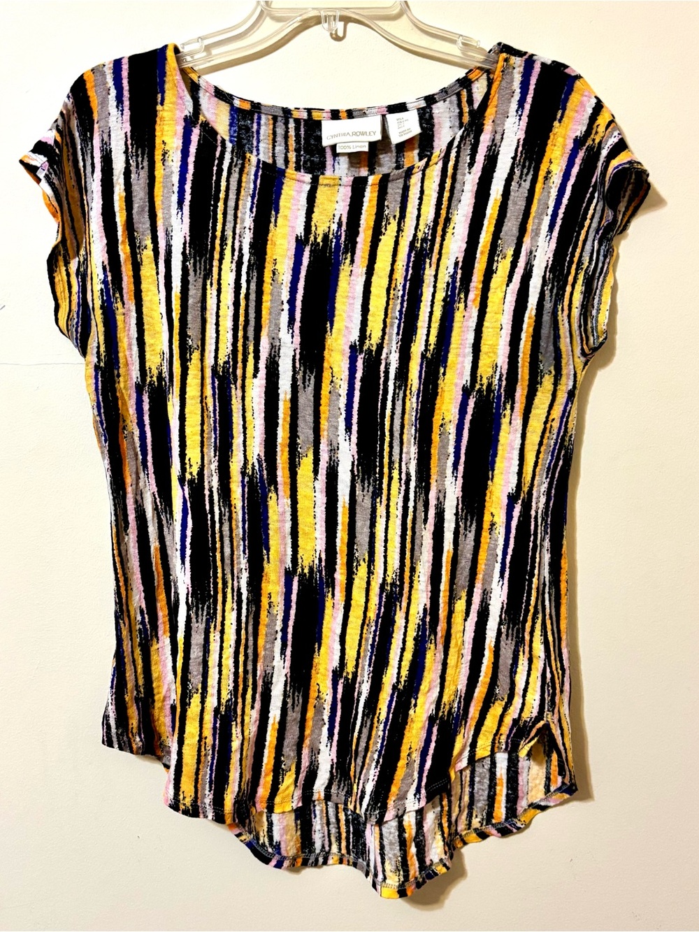 Cynthia Rowley 100% Linen Abstract Brushstroke Stripe Top - Large